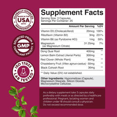 Natures Craft Complete Herbal Menopause bottle back describes capsules for daily comfort.