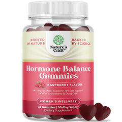 Natures Craft Hormone Balance gummies bottle for PMS and menopause support may boost mood and energy