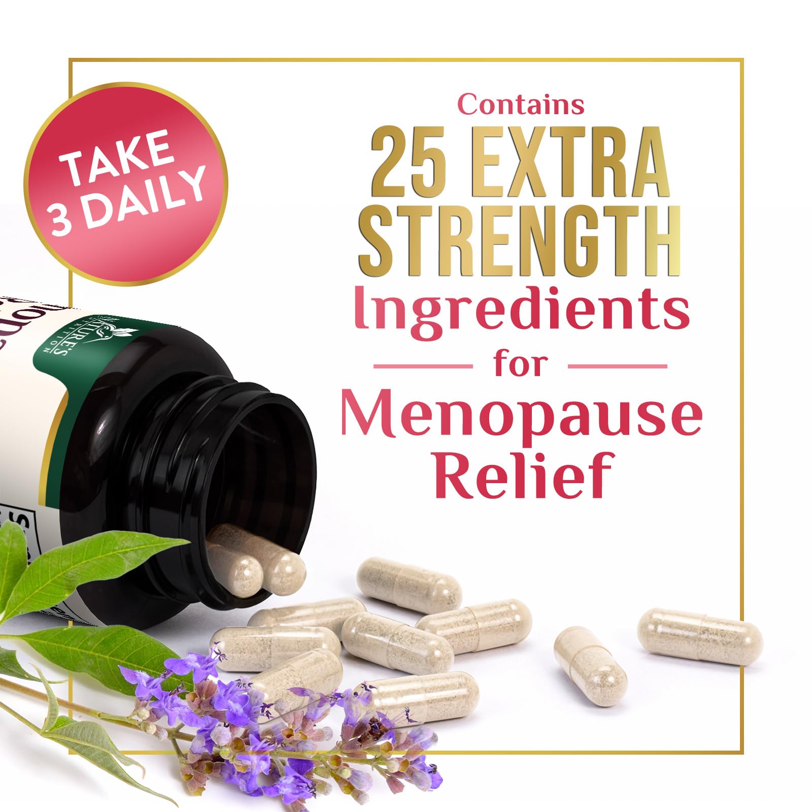 Nature's Nutrition menopause probiotics jar signals added gut-friendly probiotic support.