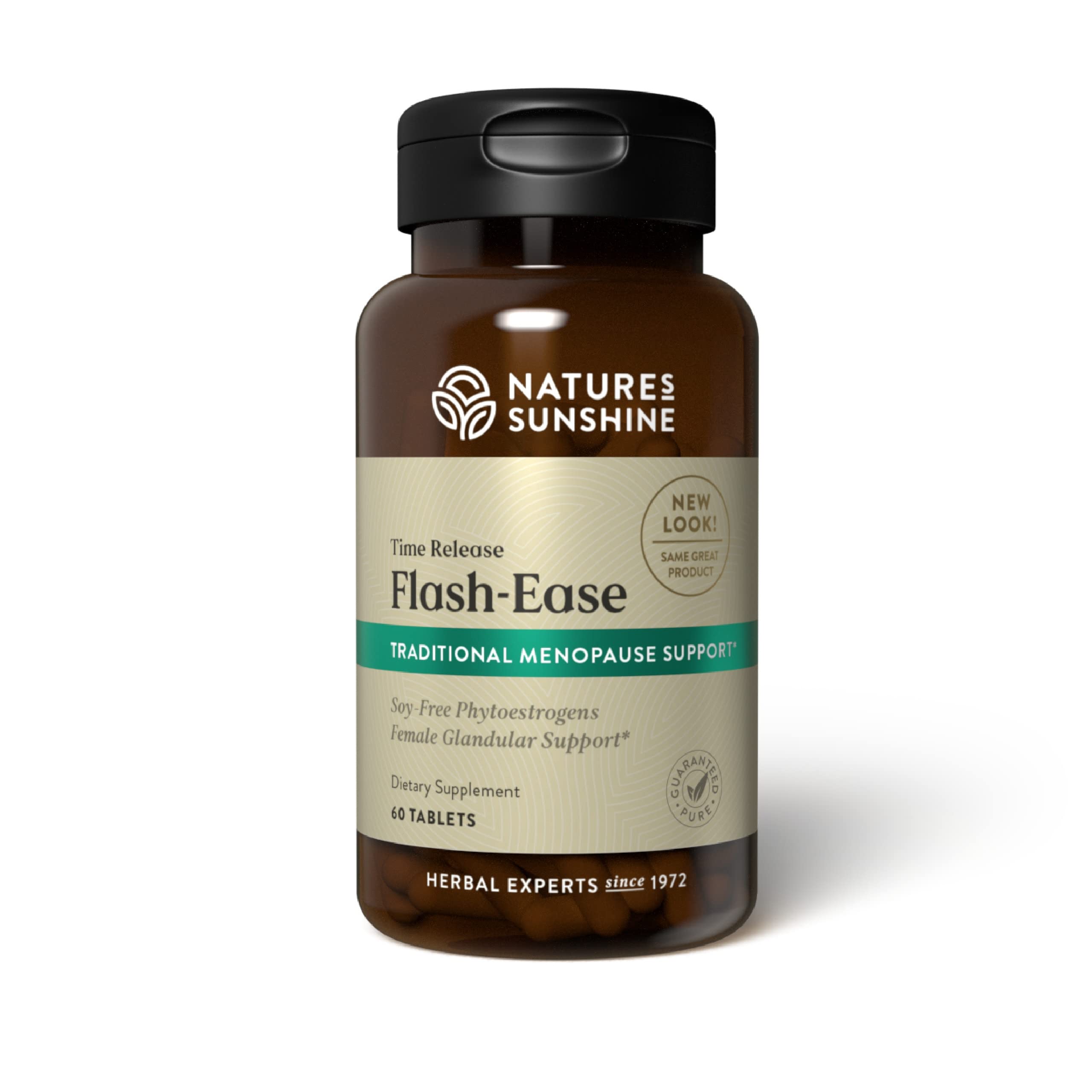 Nature's Sunshine Flash Ease TR tablets in bottle for calm menopause support.