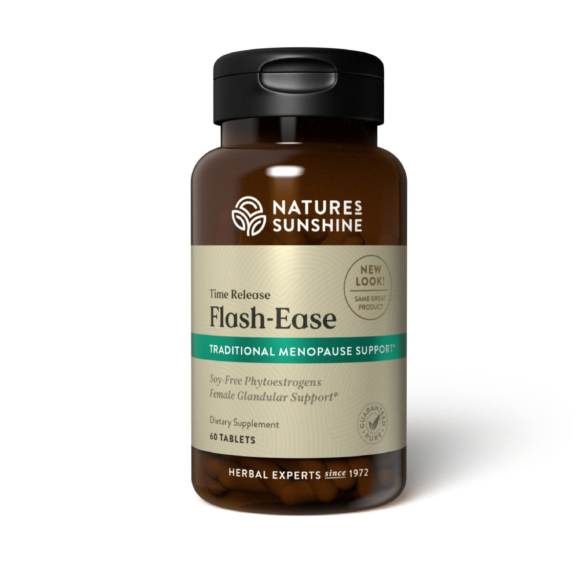 Nature's Sunshine Flash Ease TR tablets in bottle for calm menopause support.