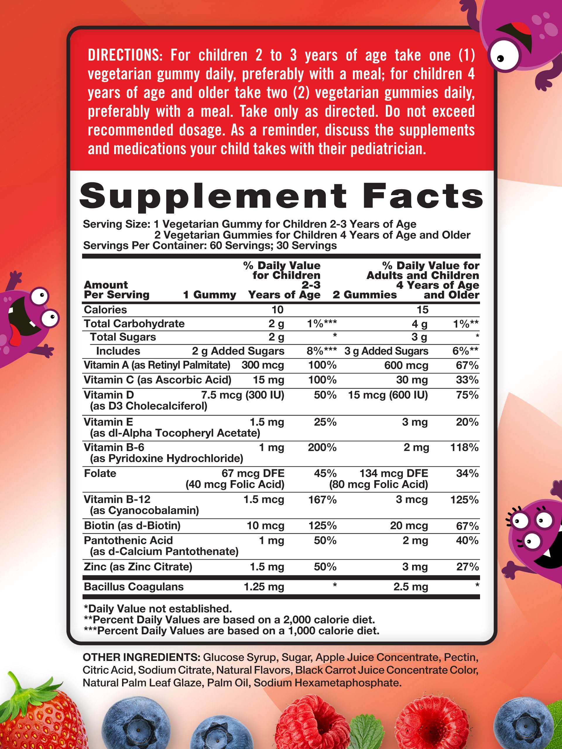 Close-up of berry punch gummies highlighting probiotic blend for kids