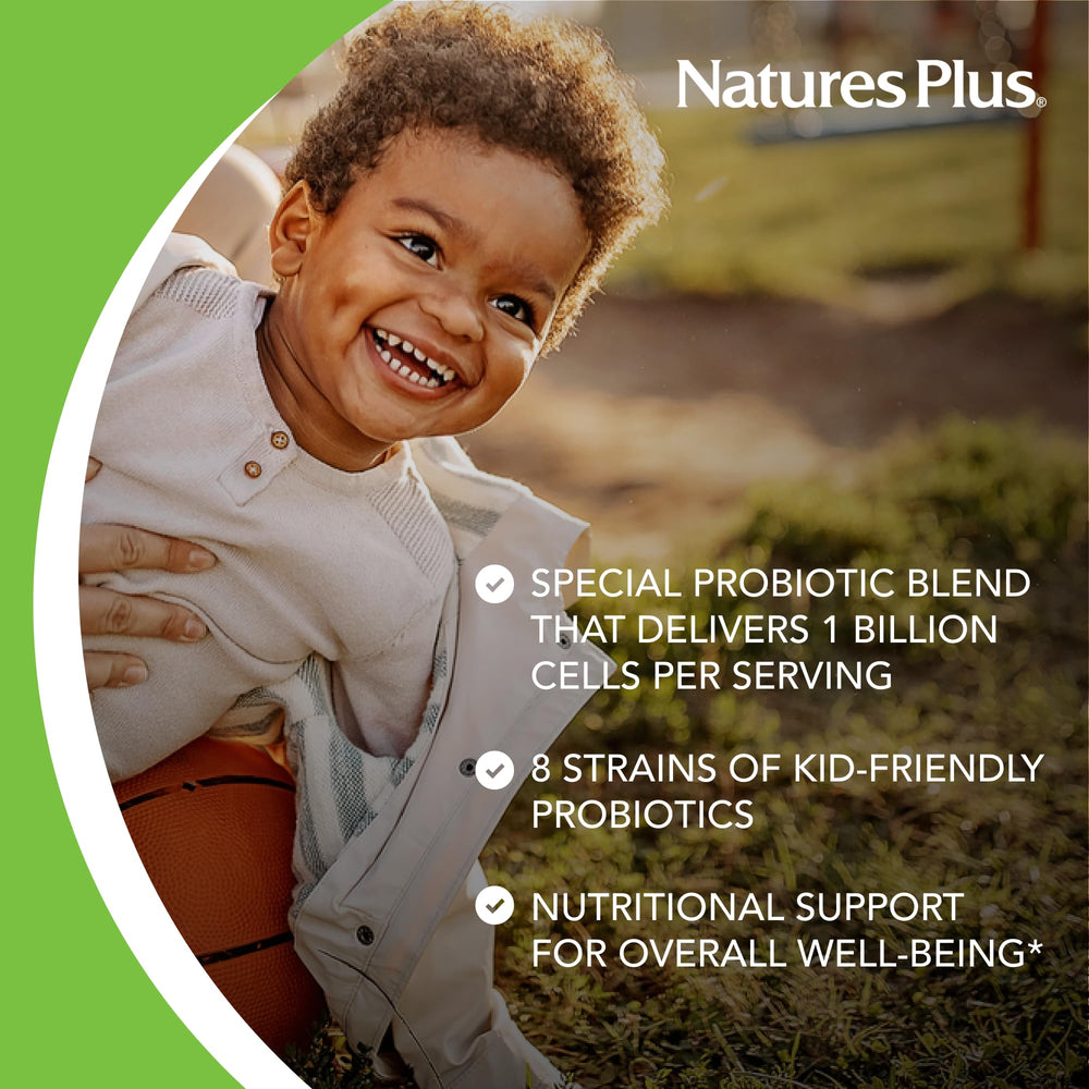Includes 8 probiotic strains and FOS for gut balance support.