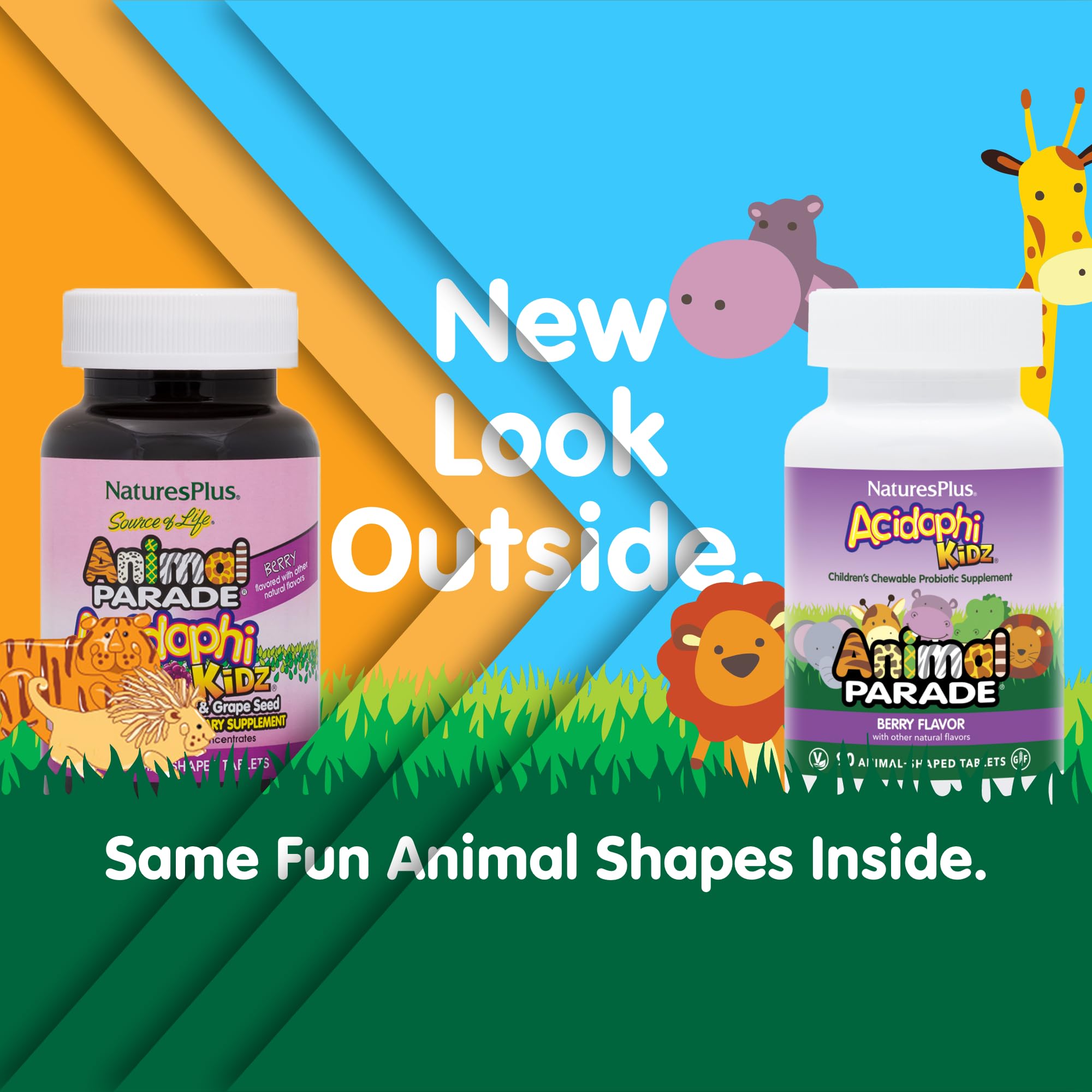 NaturesPlus AcidophiKidz animal shapes encourage kids to chew regularly.