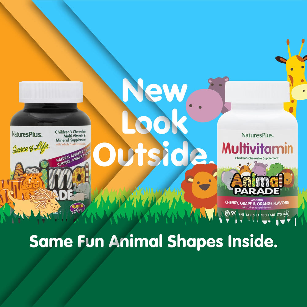 Nature's Plus Animal Parade animal-shaped tablets designed to appeal to children during daily supplement routines.