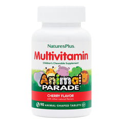 NaturesPlus Animal Parade bottle with cherry-flavored chewables for kids.