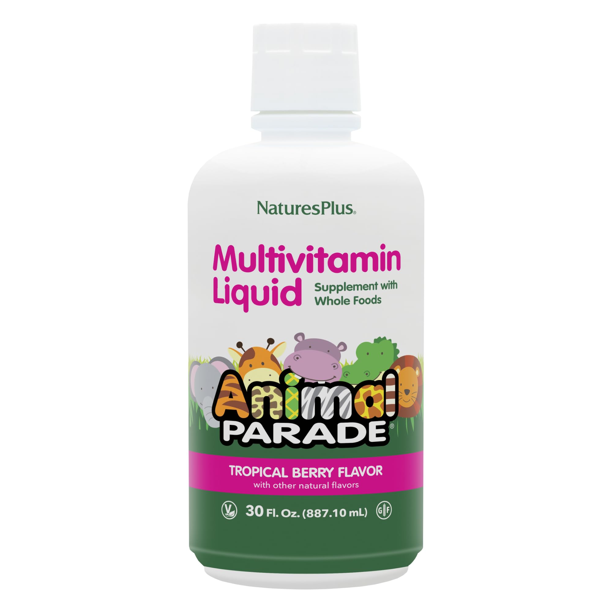 Nature'sPlus Animal Parade bottle with tropical berry flavor for kids' daily nutrition