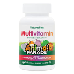 Nature's Plus Animal Parade bottle with animal-shaped chewables for kid-friendly daily nutrition
