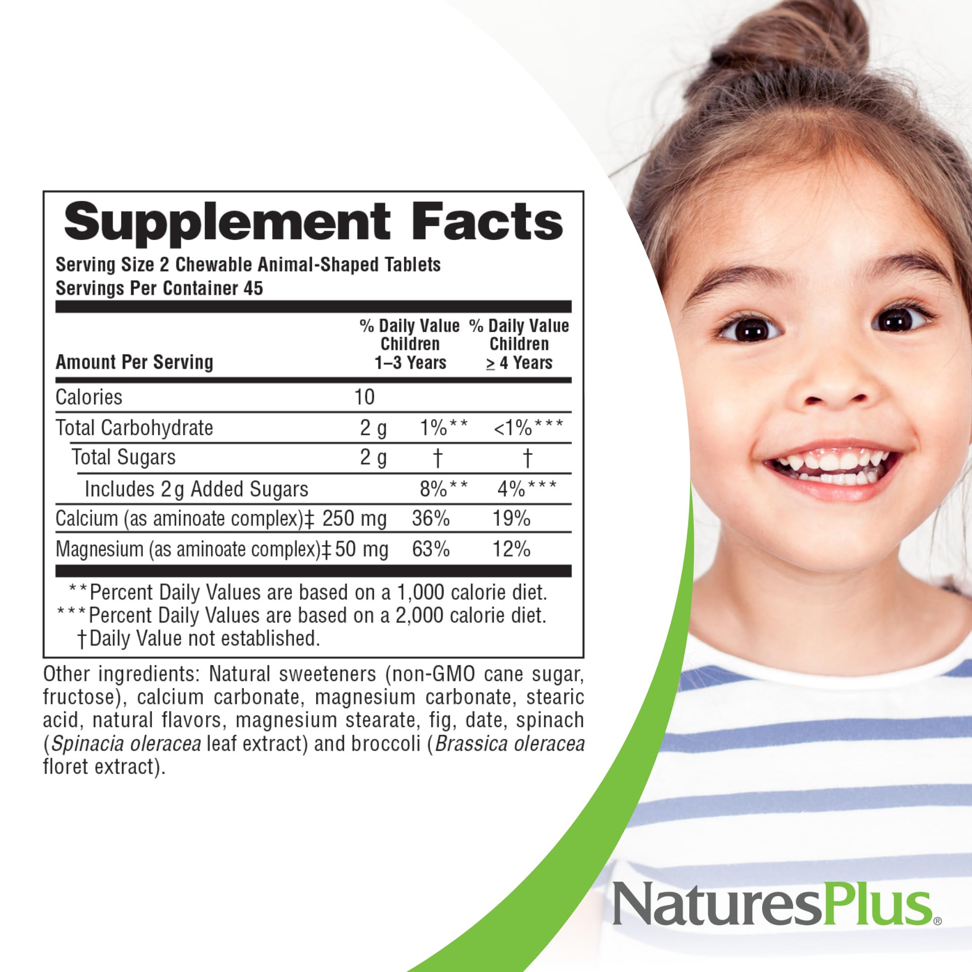 NaturesPlus Animal Parade Calcium label highlights vegan and allergen-free formula.