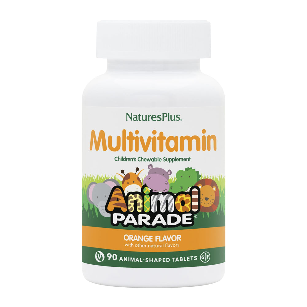 NaturesPlus Animal Parade chewable tablets in animal shapes promote kid friendly daily nutrition.