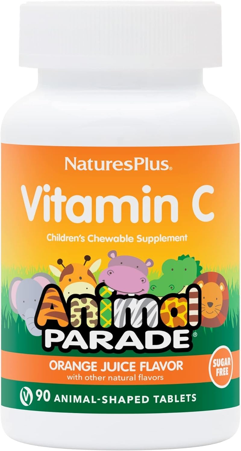 Child enjoying a NaturesPlus Animal Parade vitamin C chew with a smile.