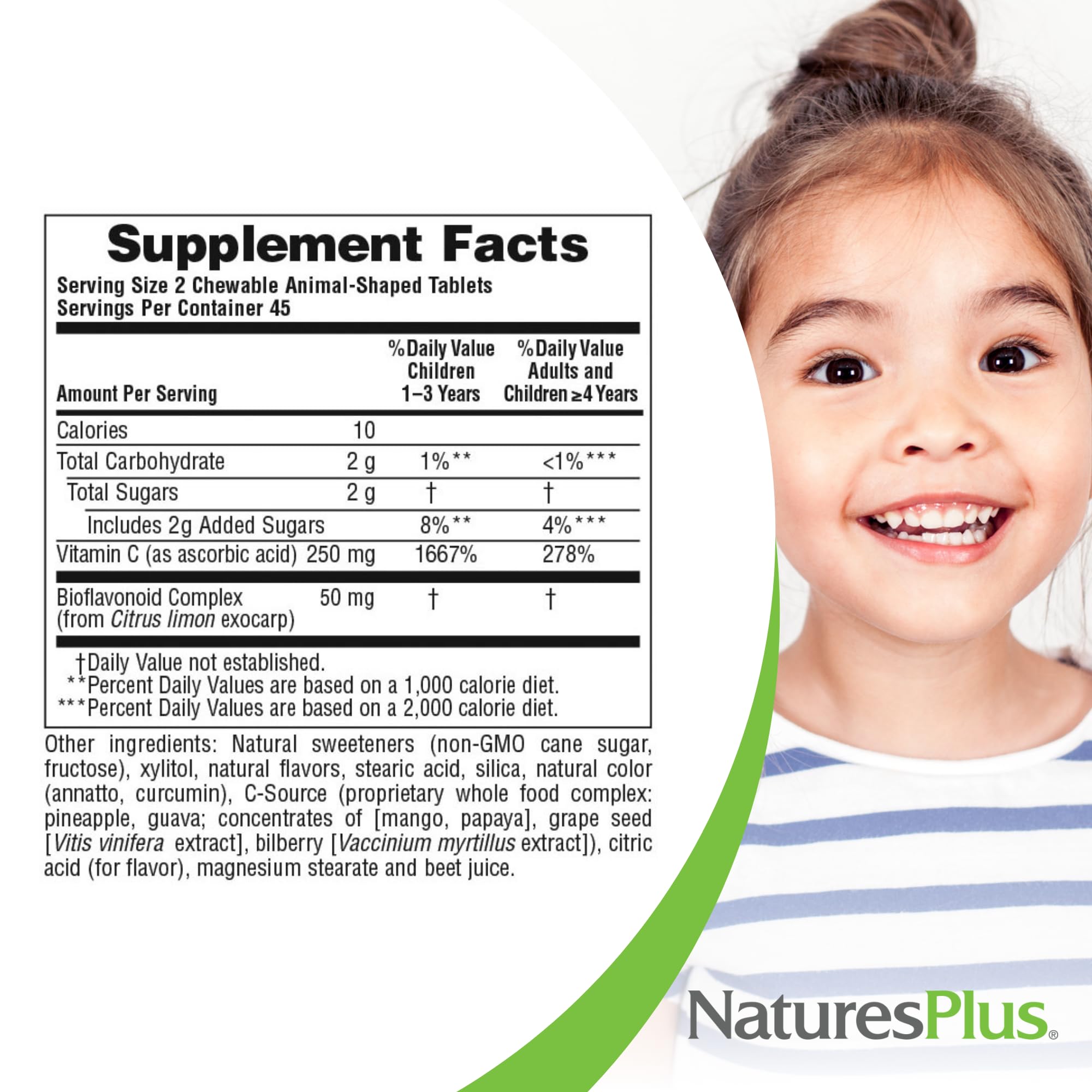 NaturesPlus Animal Parade includes citrus bioflavonoids and fruit extracts for a complete blend.