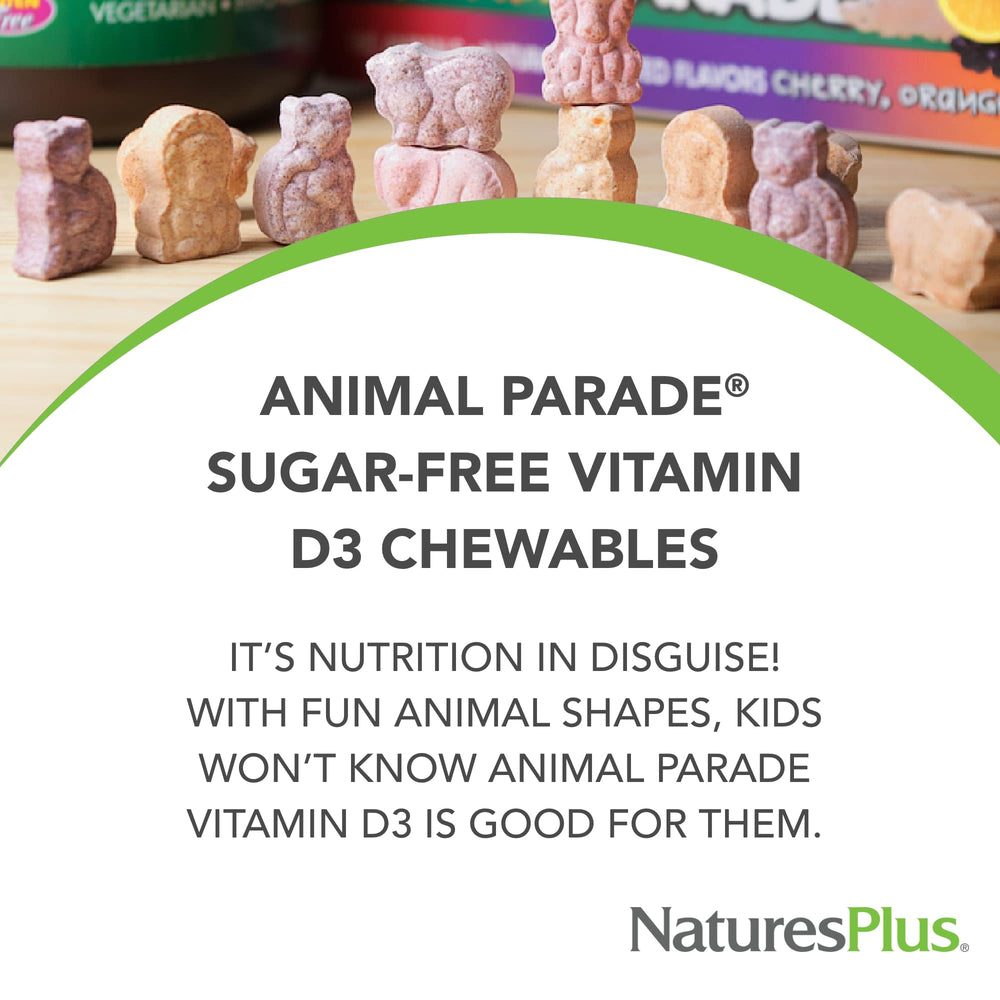 NaturesPlus Animal Parade D3 with black cherry flavor, enjoyable taste for children