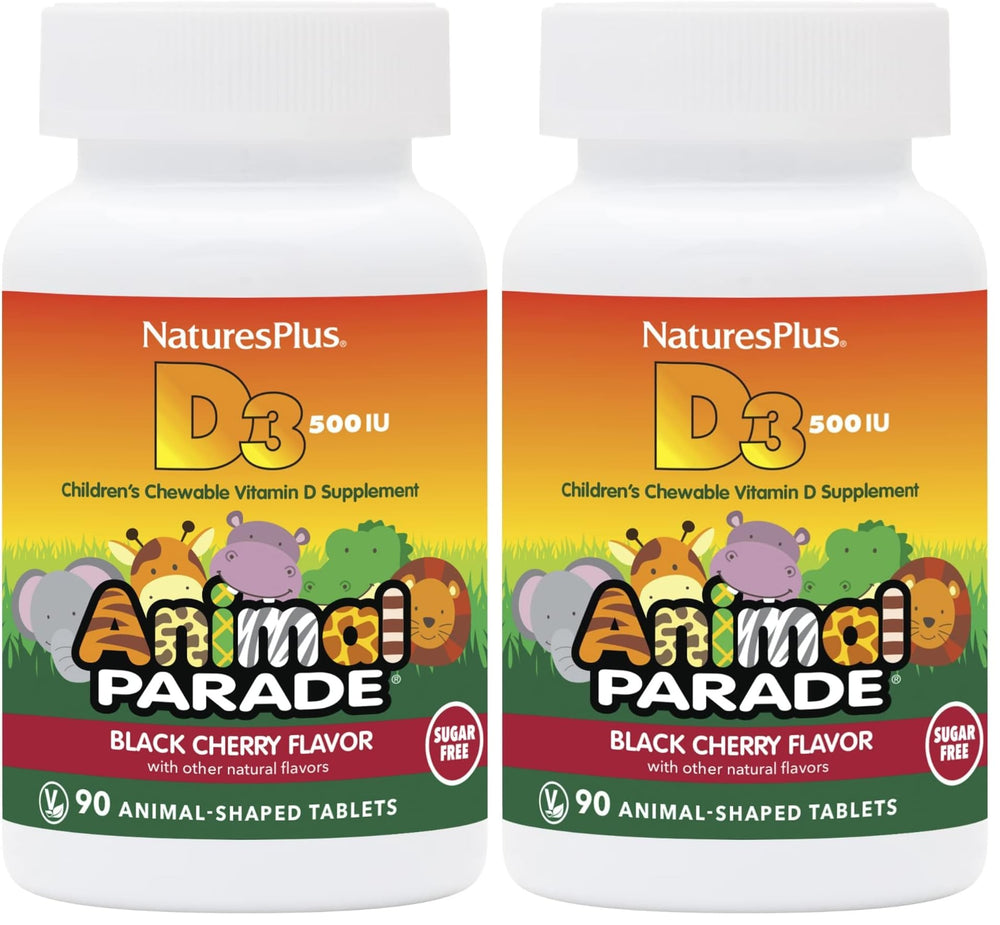 NaturesPlus Animal Parade D3 bottle front view, easy daily intake for kids