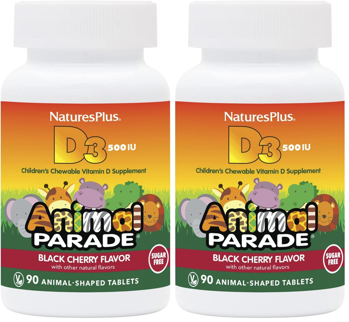 NaturesPlus Animal Parade D3 bottle front view, easy daily intake for kids