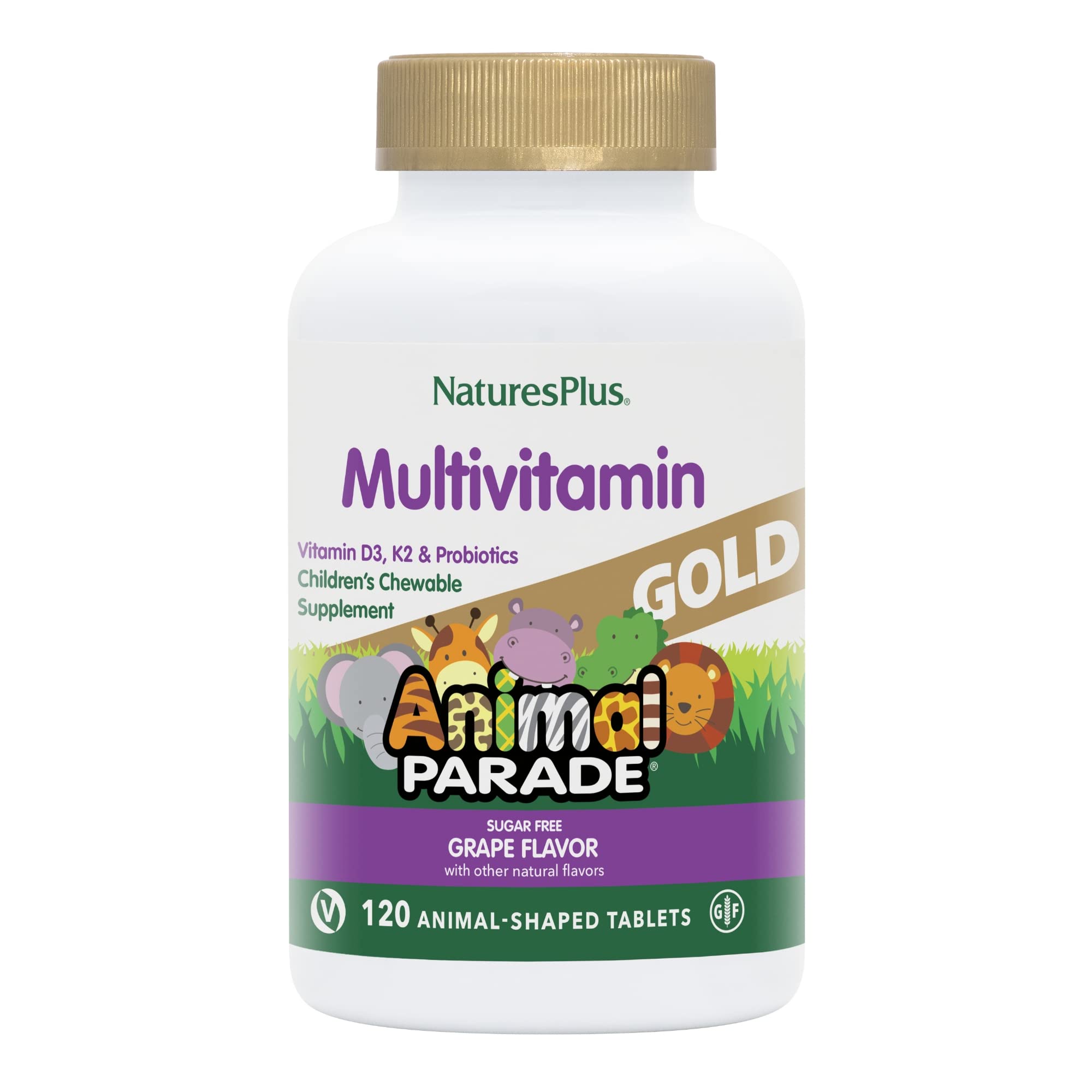 NaturesPlus Animal Parade Gold: animal-shaped tablets for kids' daily nutrition.