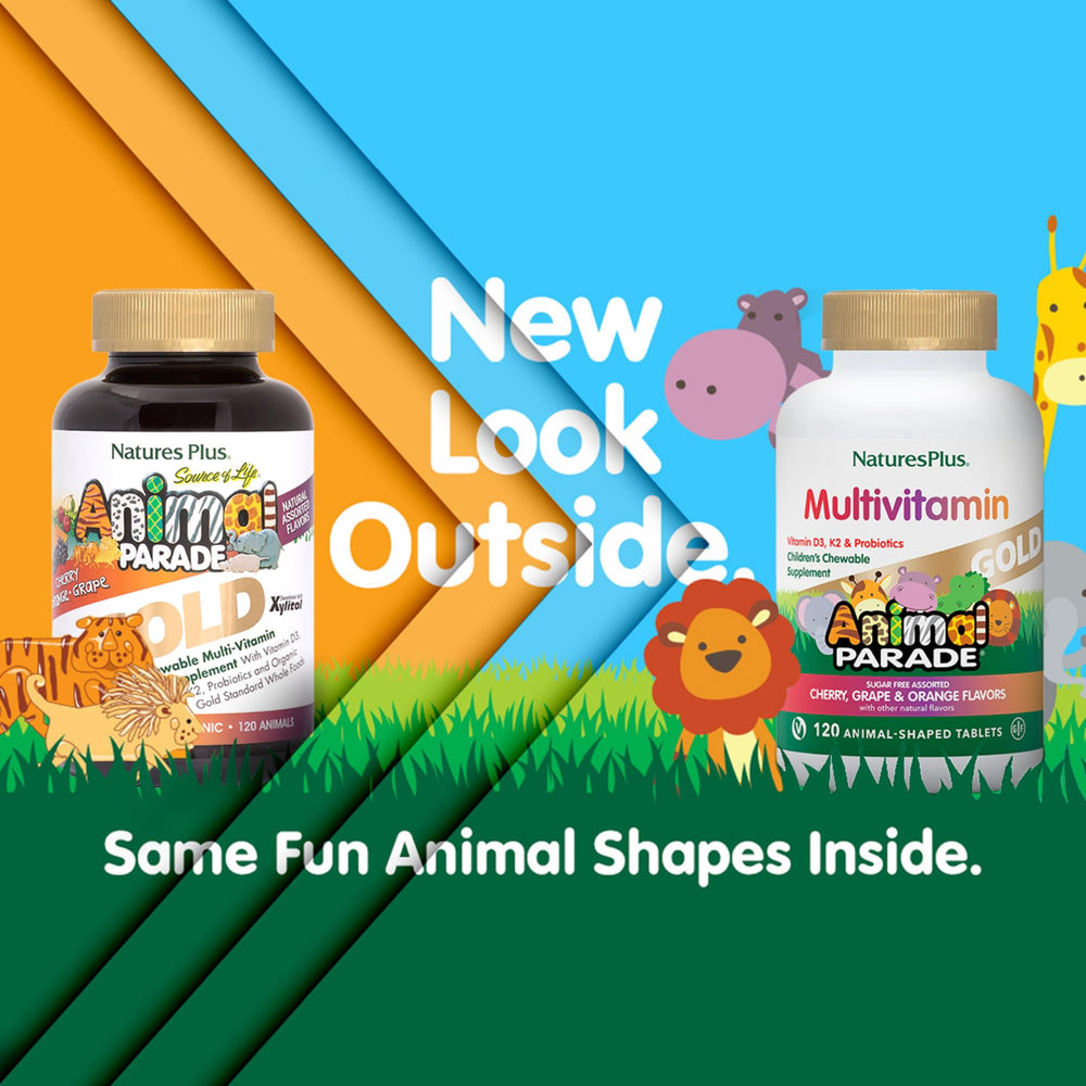 NaturesPlus Animal Parade Gold cherry-flavored chewables with kid-approved taste