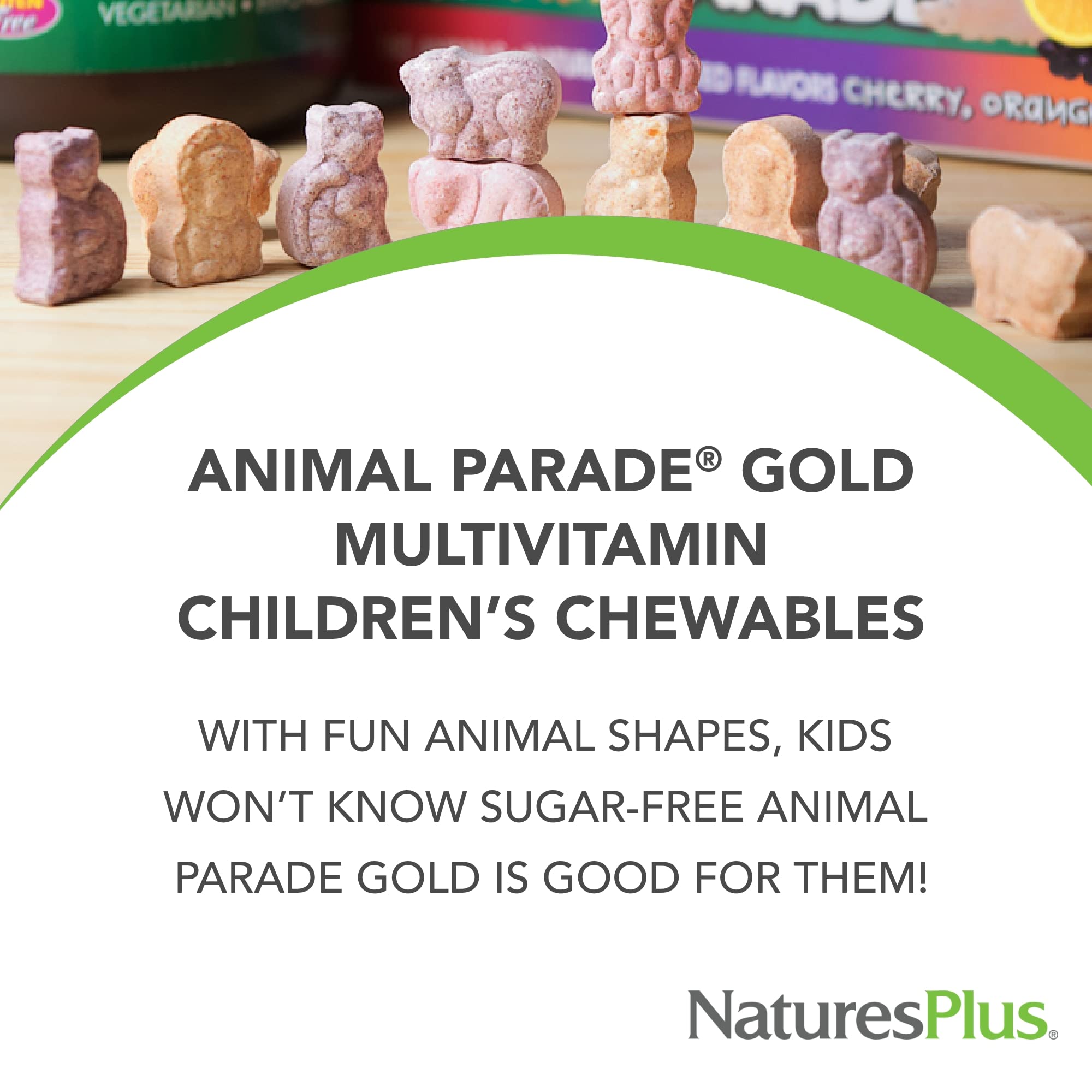 NaturesPlus Animal Parade Gold grape flavor label helps kids accept daily vitamins