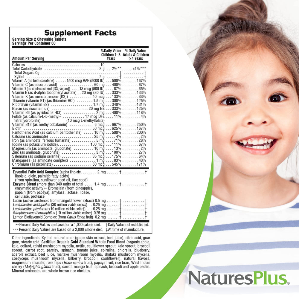 NaturesPlus Animal Parade Gold label highlights ingredients and safety features.