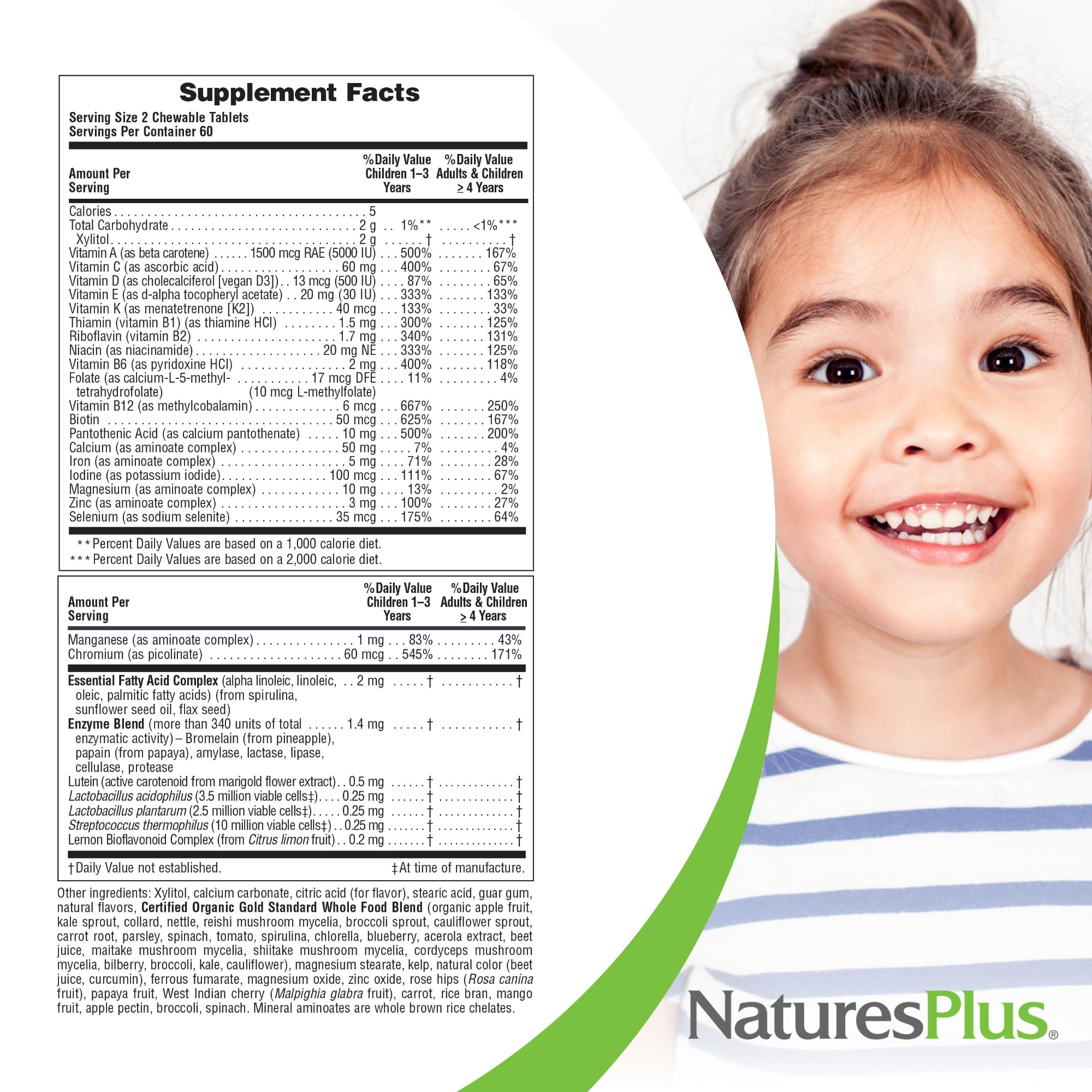 NaturesPlus Animal Parade Gold vegan and gluten-free badge on label