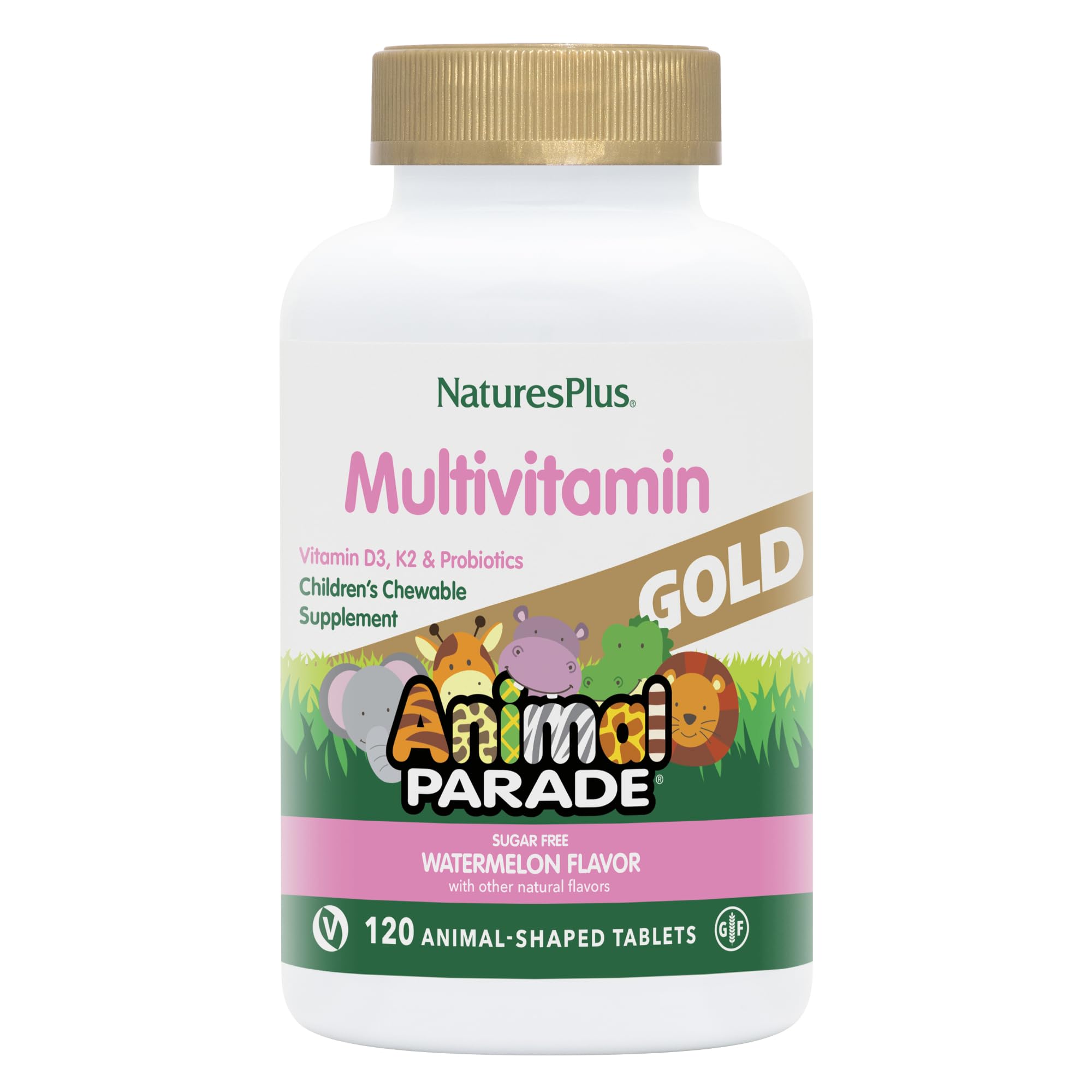 NaturesPlus Animal Parade Gold watermelon-chewables in fun animal shapes for kids