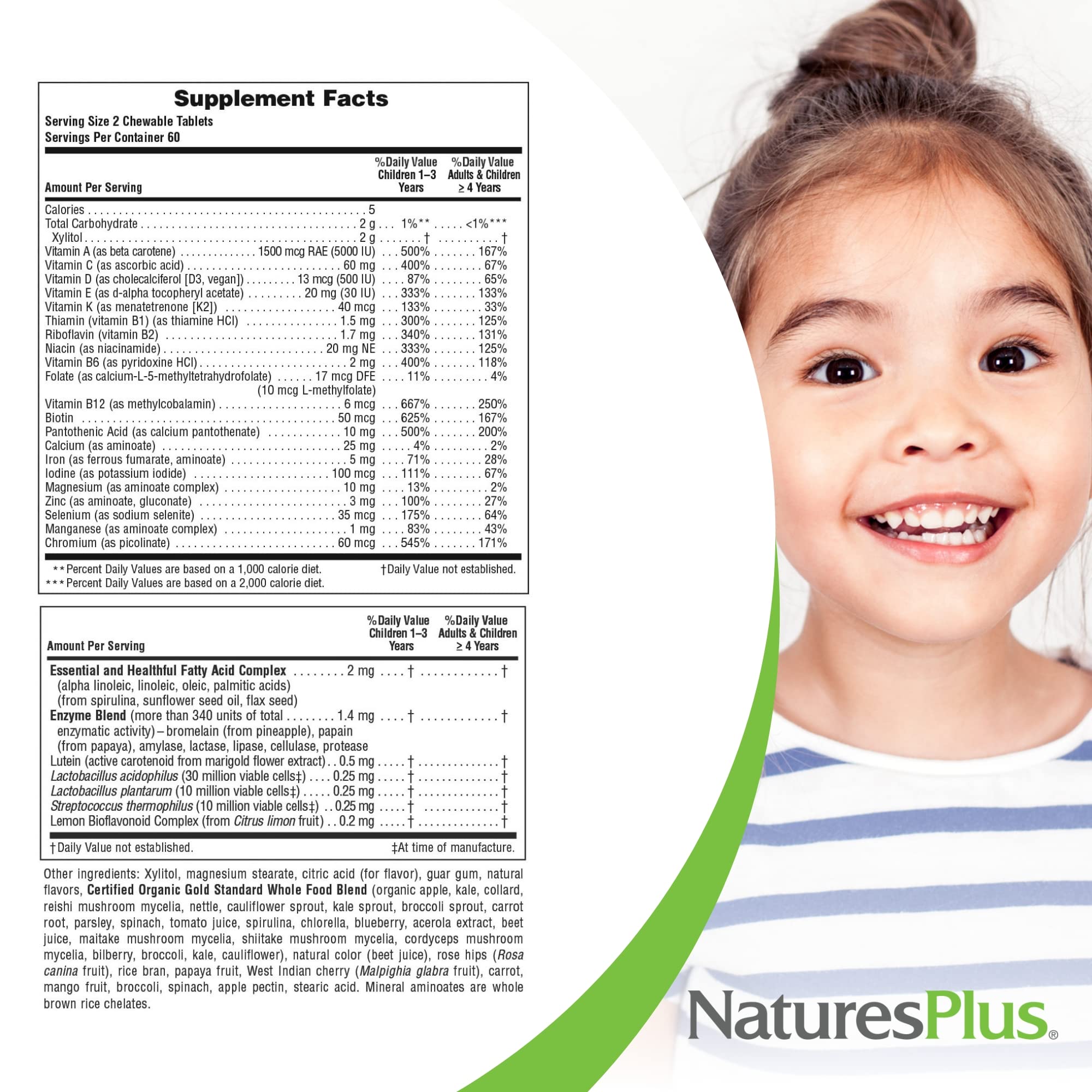 NaturesPlus Animal Parade Gold whole foods, organic ingredients for wholesome nutrition.