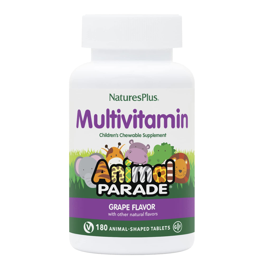 Nature's Plus Animal Parade grape chewables for kids' daily nutrition.