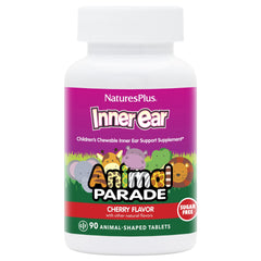 NaturesPlus Animal Parade inner-ear support chewables in cherry flavor for daily comfort.
