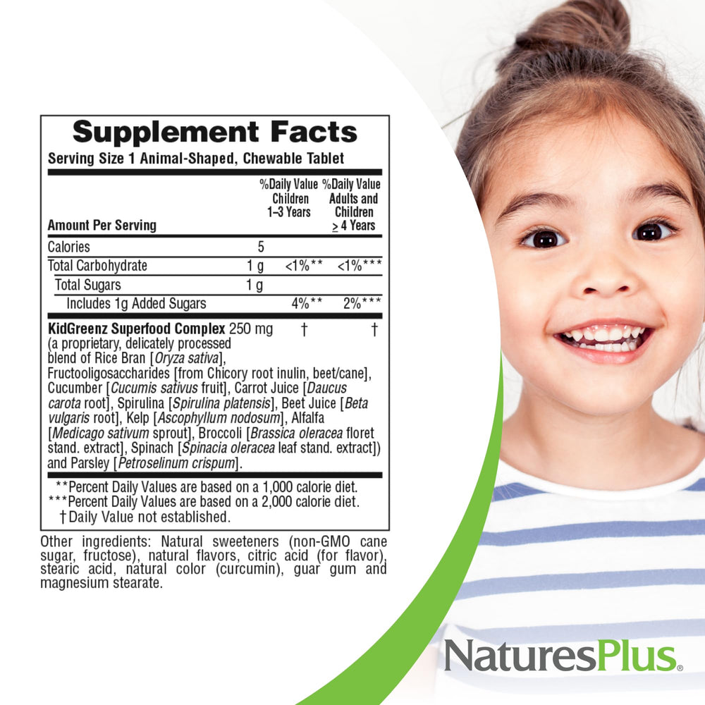 Bright packaging of KidGreenz emphasizes tropical flavor and chewable format.