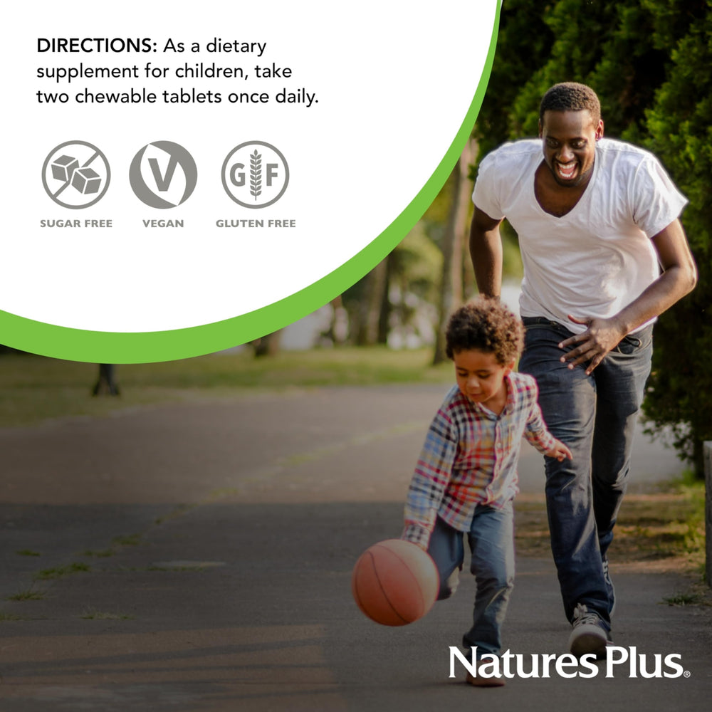 NaturesPlus Animal Parade label shows gluten-free, vegan ingredients and quality manufacturing notes.