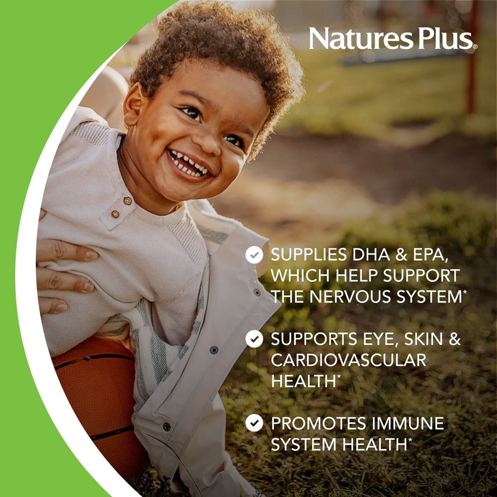 NaturesPlus Animal Parade Omega 3/6/9 Junior lemon softgels support nervous system development.