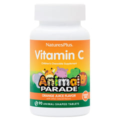 NaturesPlus Animal Parade bottle packaging shown for kid-friendly vitamin C.
