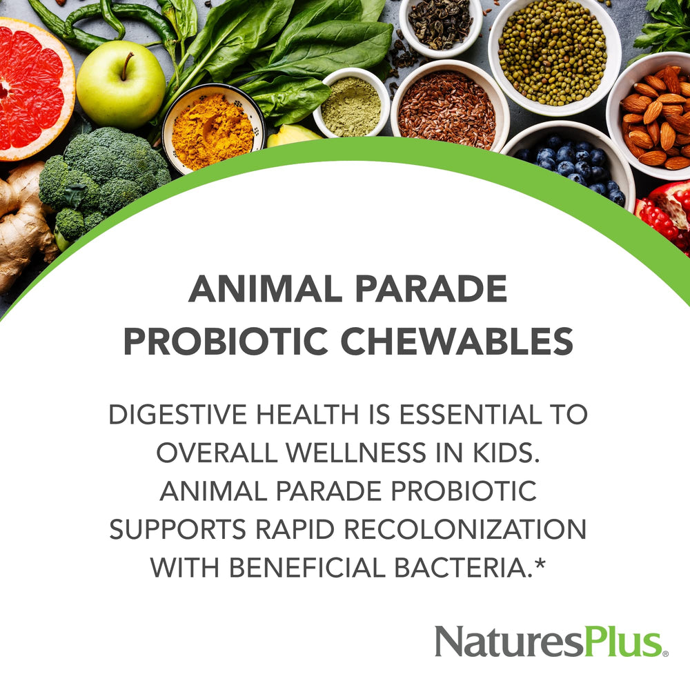 Animal Parade chewables for children support daily digestion and immune function.