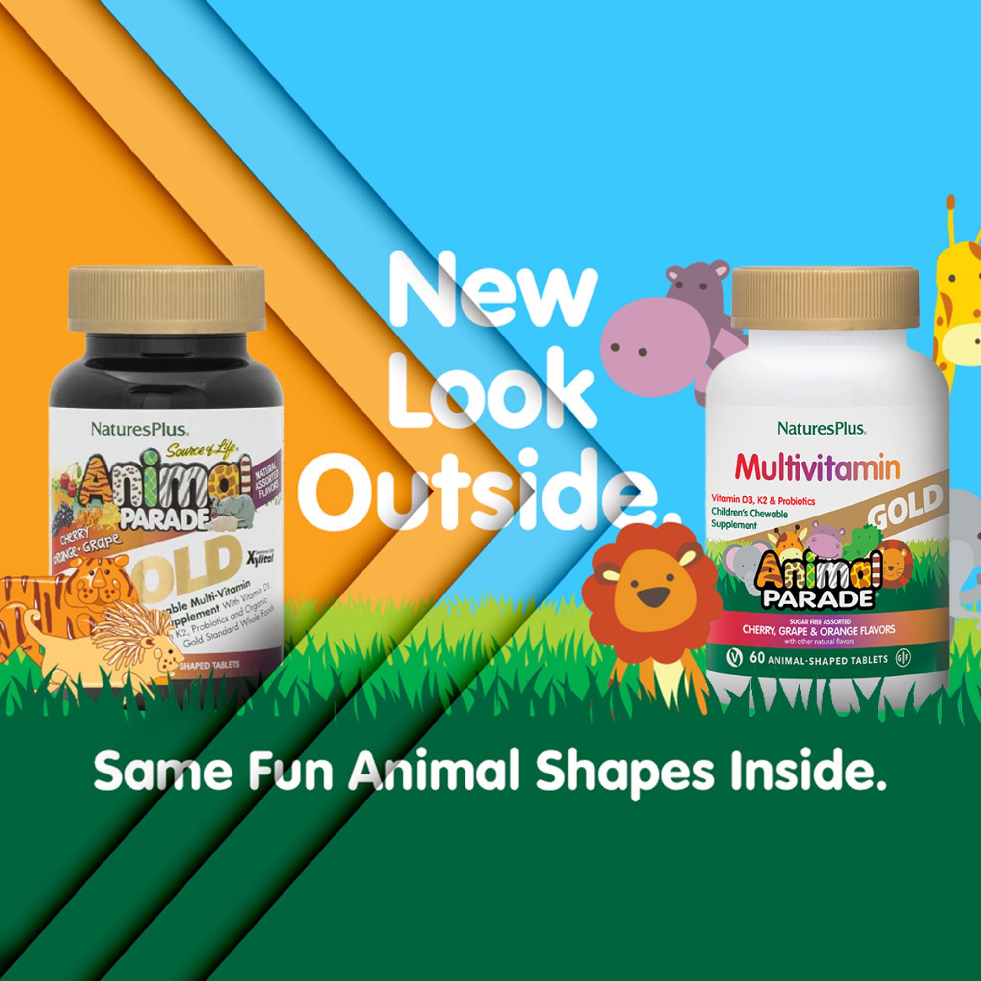NaturesPlus Animal Parade Source of Life Gold chewables close-up, tasty texture kids love.