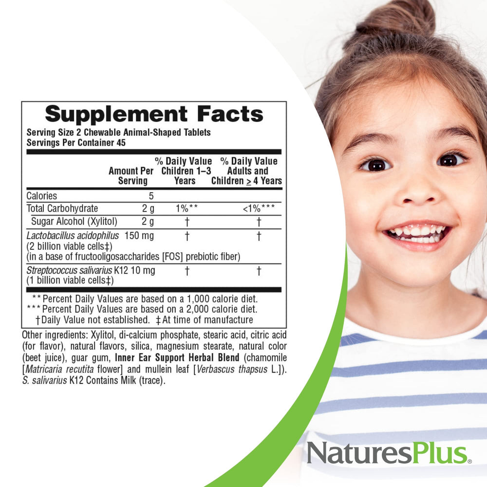 NaturesPlus Animal Parade xylitol-sweetened formula for kid-friendly taste and dental health.