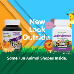NaturesPlus Animal Parade animal-shaped tablets appealing to children during daily routines.