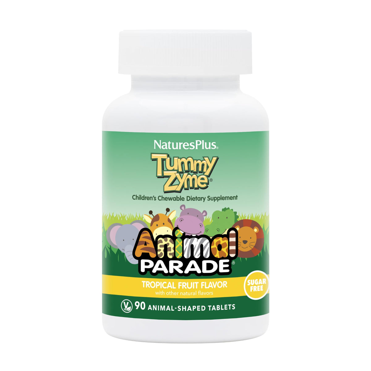 NaturesPlus Animal Parade Tummy Zyme chewables in tropical fruit flavor for kids' digestion support
