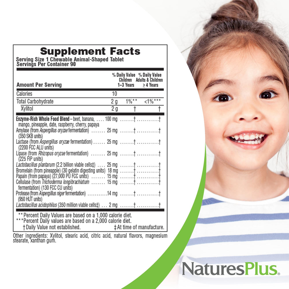 NaturesPlus Animal Parade Tummy Zyme gluten-free vegetarian product label.