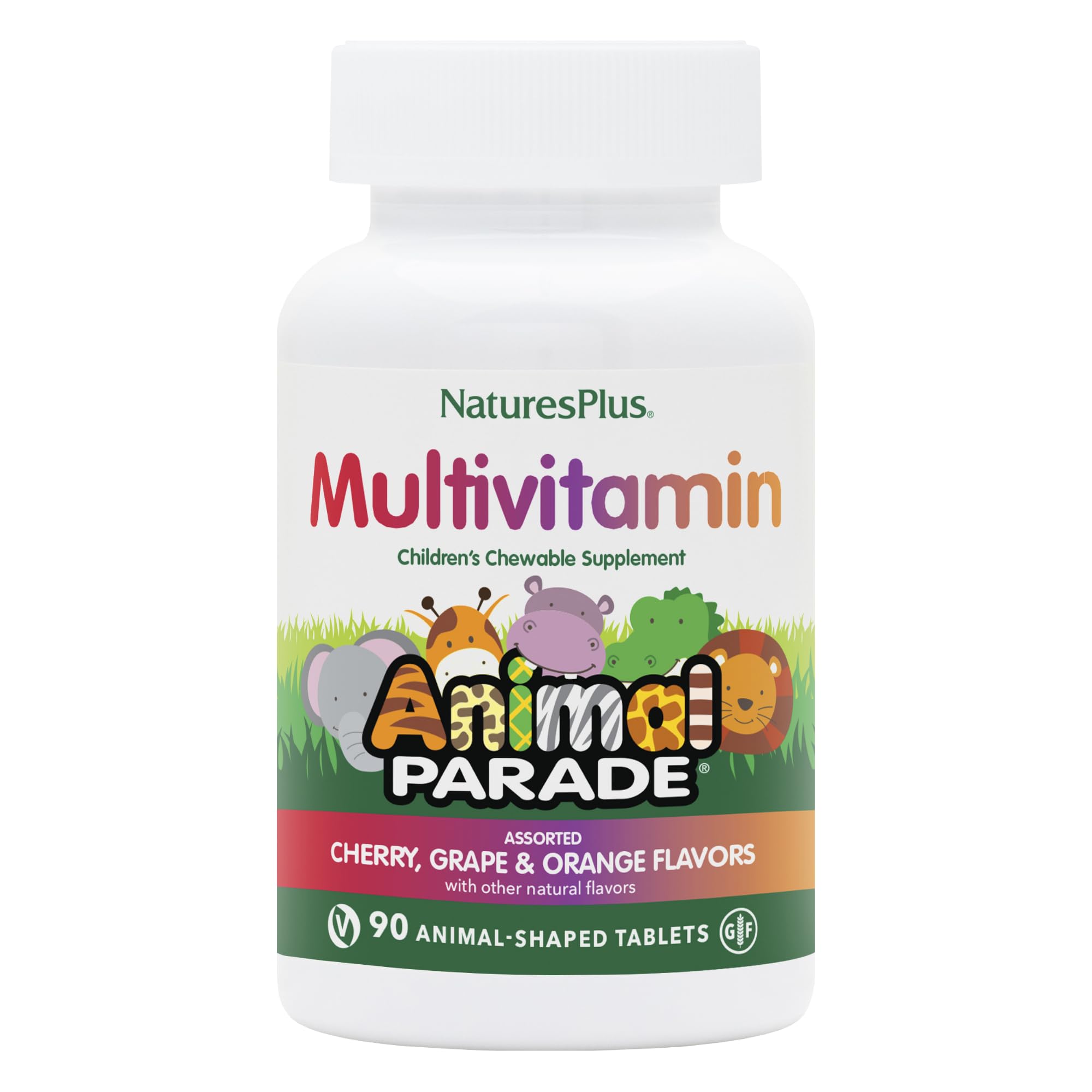 Nature's Plus Animal Parade two-pack shows colorful animal-shaped tablets for kids' daily nutrition.