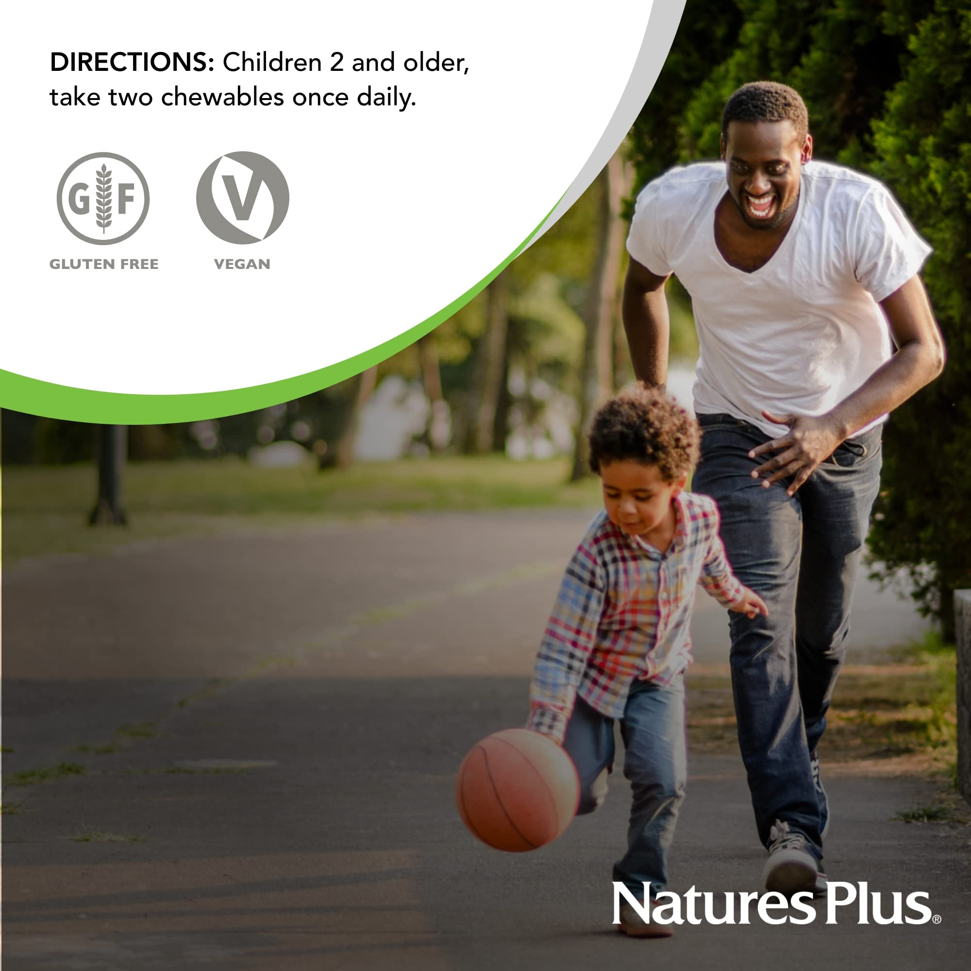 Nature's Plus Animal Parade vegan gluten-free label emphasizes plant-based, safe nutrition for children.