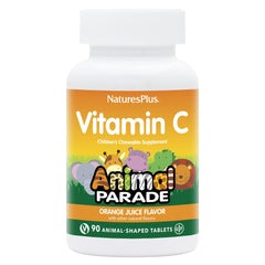 NaturesPlus Animal Parade Vitamin C bottle with orange-flavored chews for kids immune support