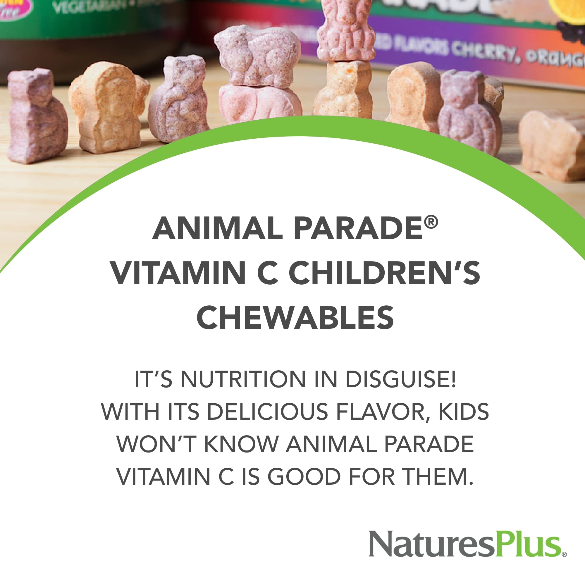 NaturesPlus Animal Parade Vitamin C orange-flavored chewables, vegan and gluten-free