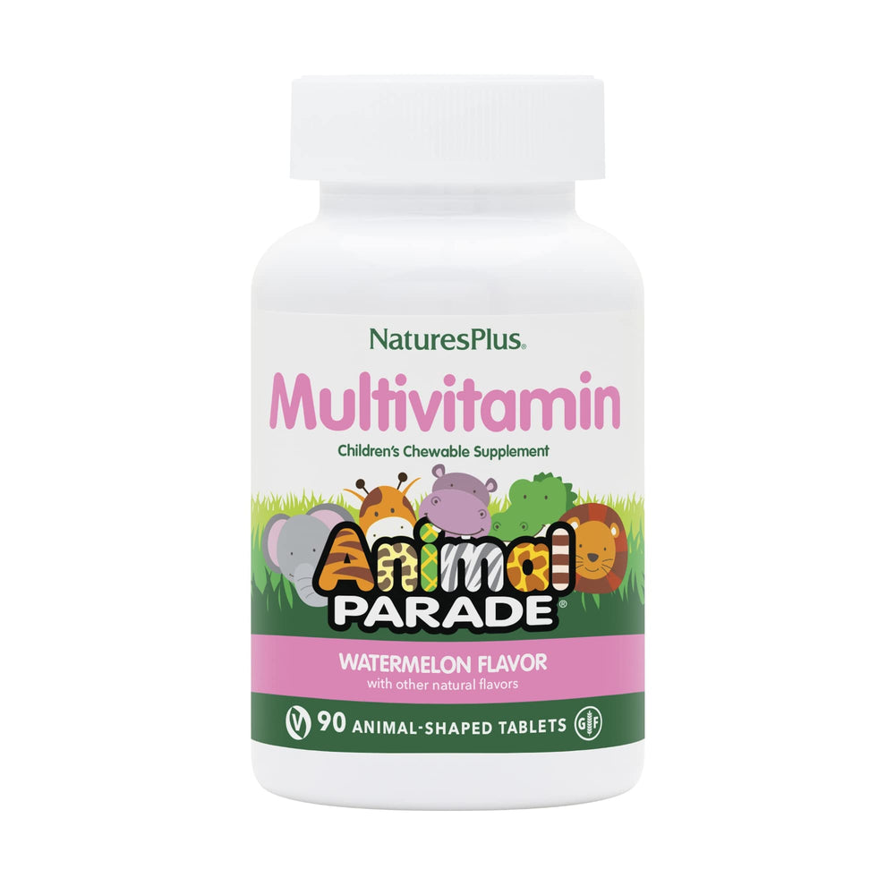 NaturesPlus Animal Parade bottle displaying watermelon-flavored chewables for kids' daily wellness