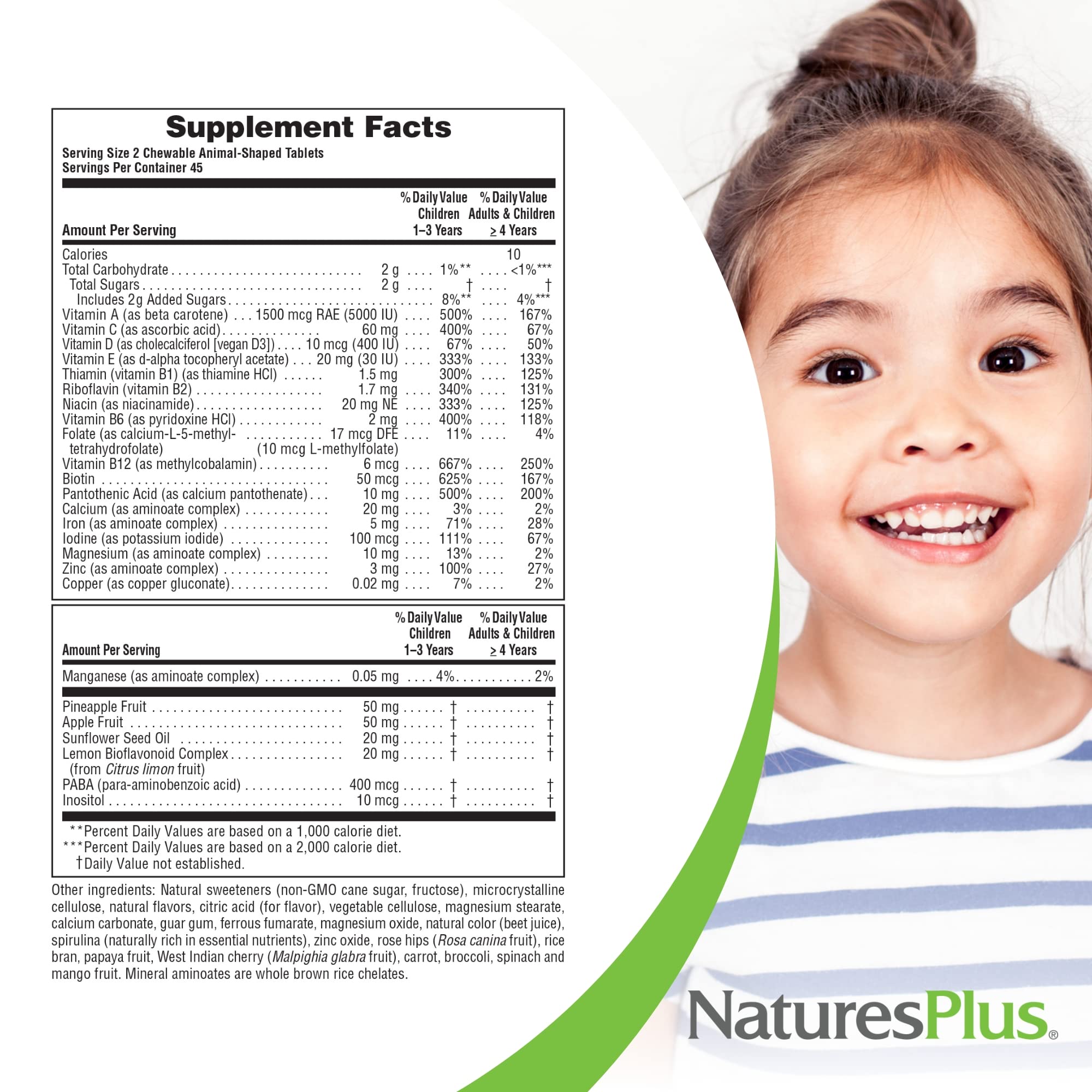 Whole-food ingredients like spirulina in Animal Parade formula.