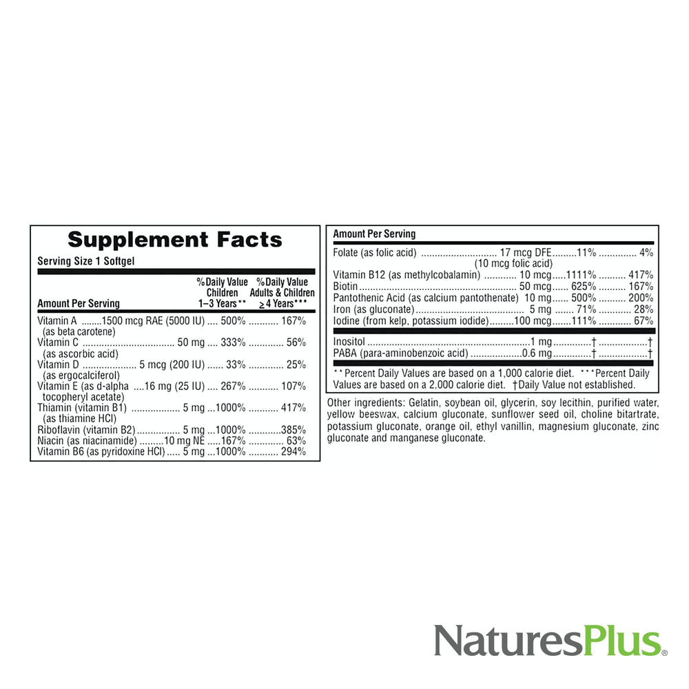 NaturesPlus Children's Vita-Gels gluten-free packaging supports allergy-conscious families.