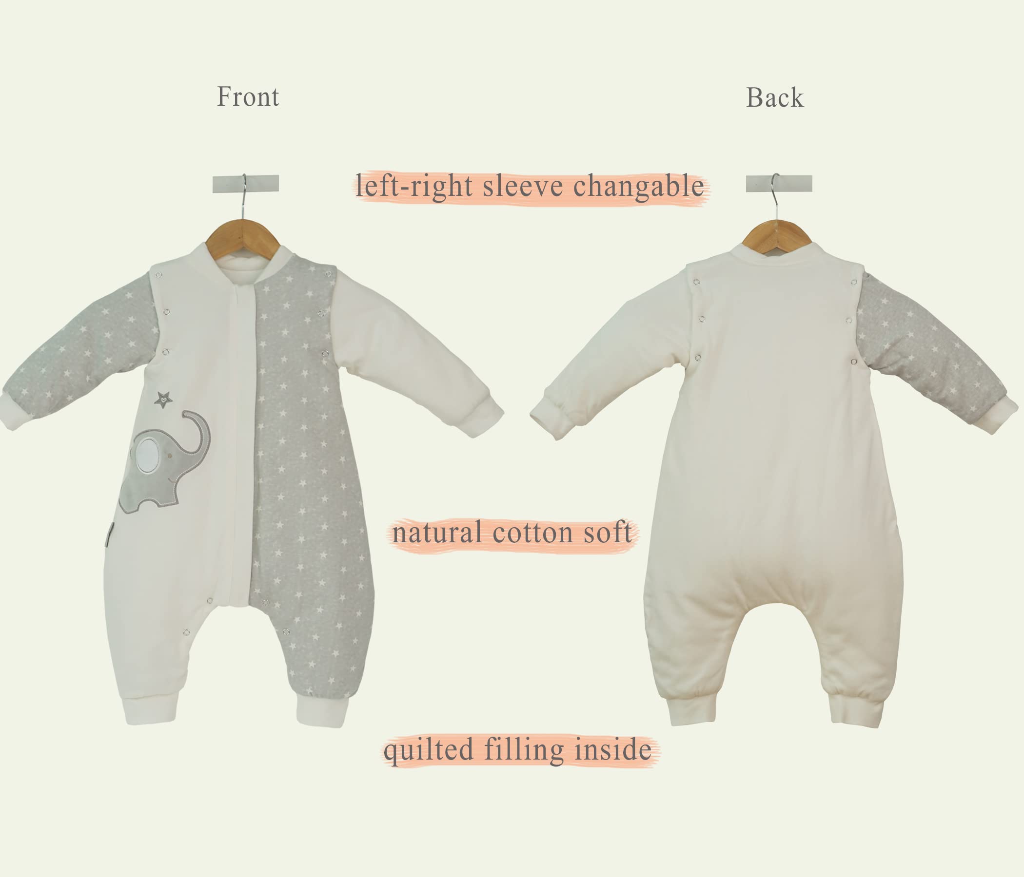 NATUZ sleep sack two-way zip protects skin during changes