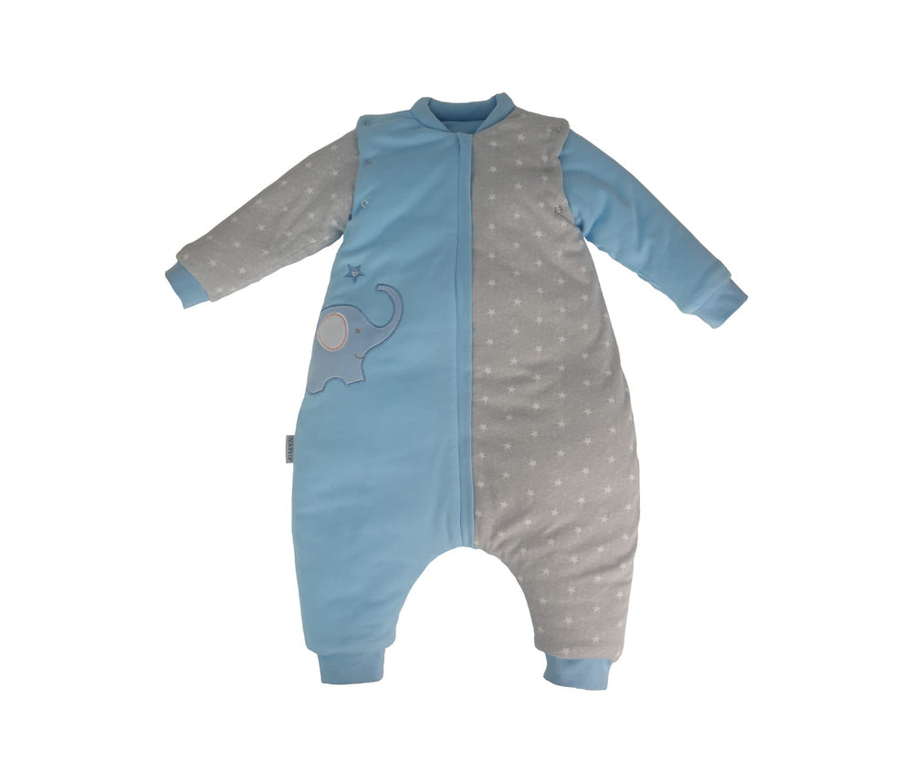 NATUZ toddler sleep sack with feet in blue, cozy wearable warmth for night sleep