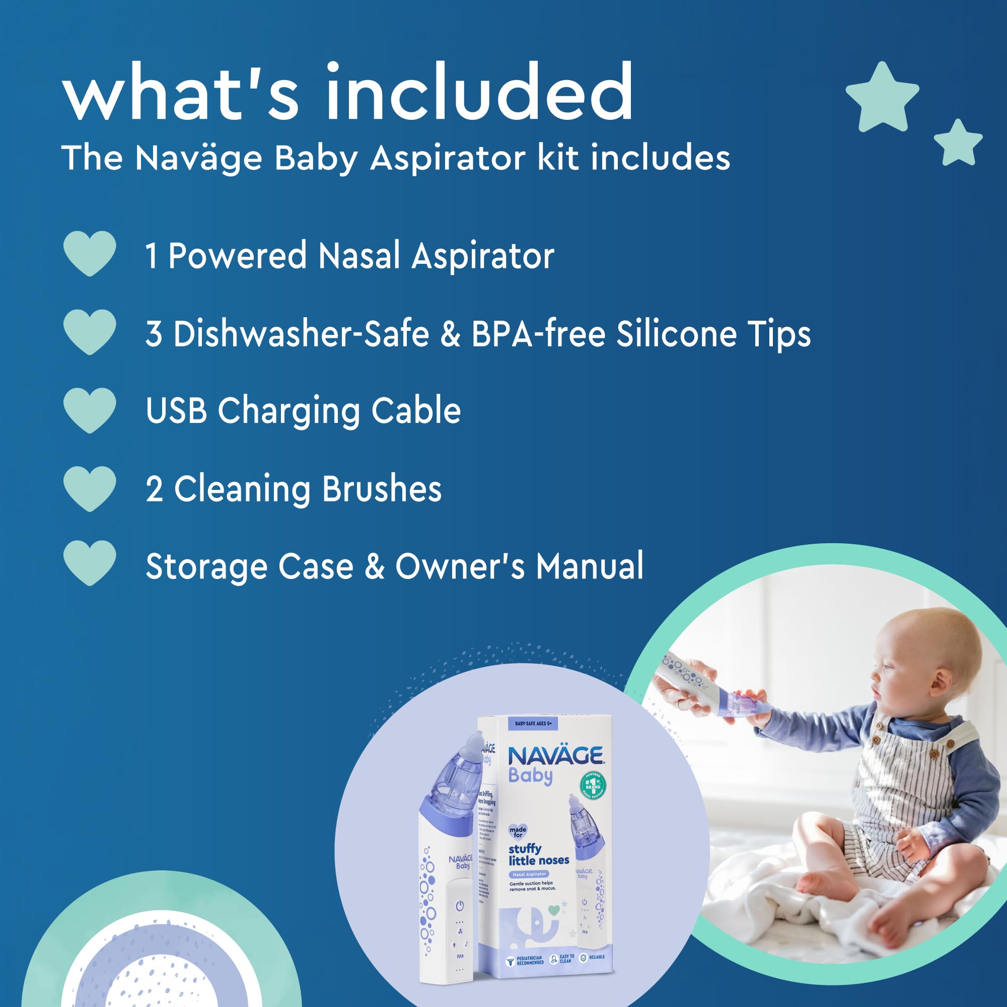 Navage Baby Nasal Aspirator lights and lullabies create a calming bedtime routine