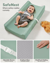 Navari changing pad with non-slip back securing to a surface.