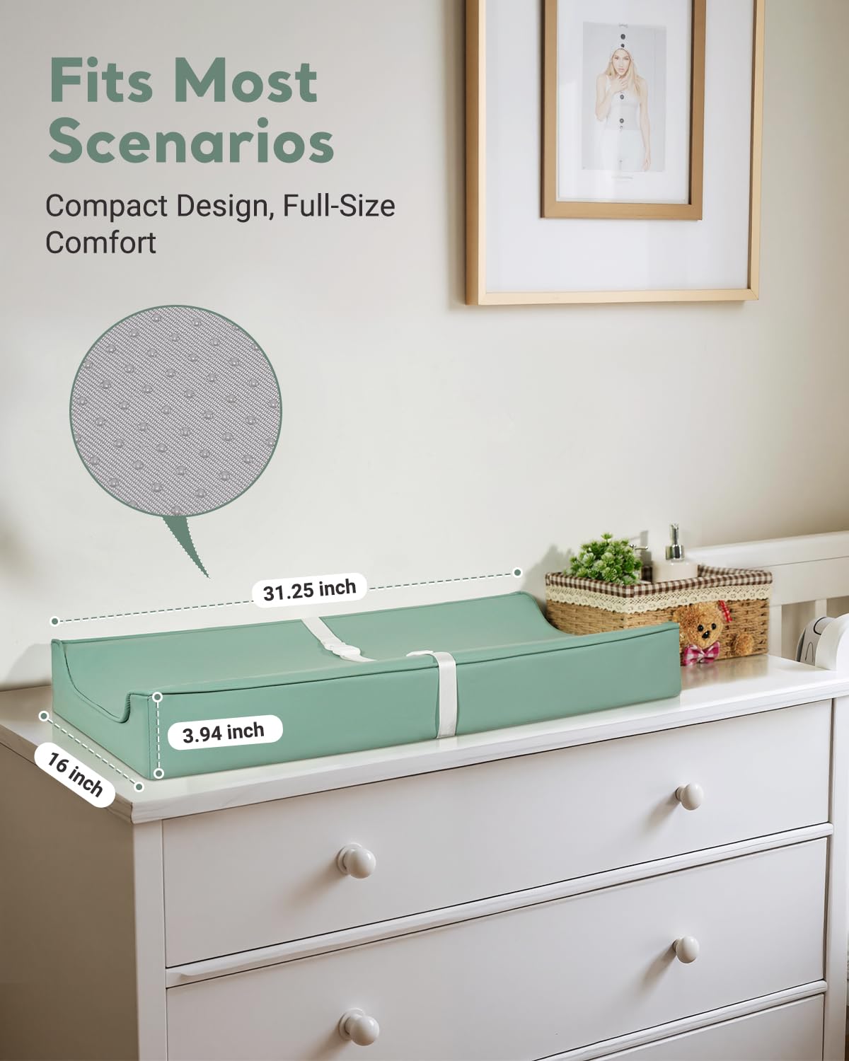 Navari soft hypoallergenic surface in soothing green color.